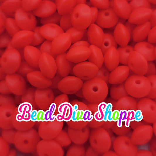 Set of 20 - RED - 12mm Silicone Lentil Beads - DIY Jewelry Making - Beaded Pens - Keychains - Bracelets