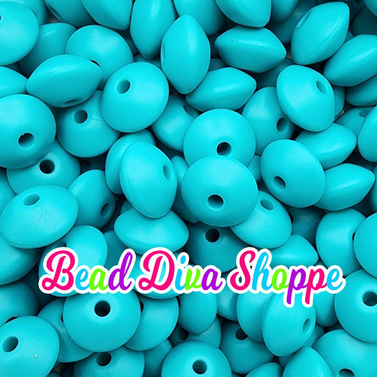 Set of 20 - TURQUOISE - 12mm Silicone Lentil Beads - DIY Jewelry Making - Beaded Pens - Keychains - Bracelets
