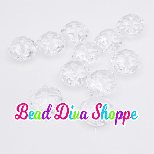 Set of 10 - 12mm - CLEAR - Faceted Beads  - Transparent Faceted Rondelle Beads for Diy and Jewelry Making Supplies