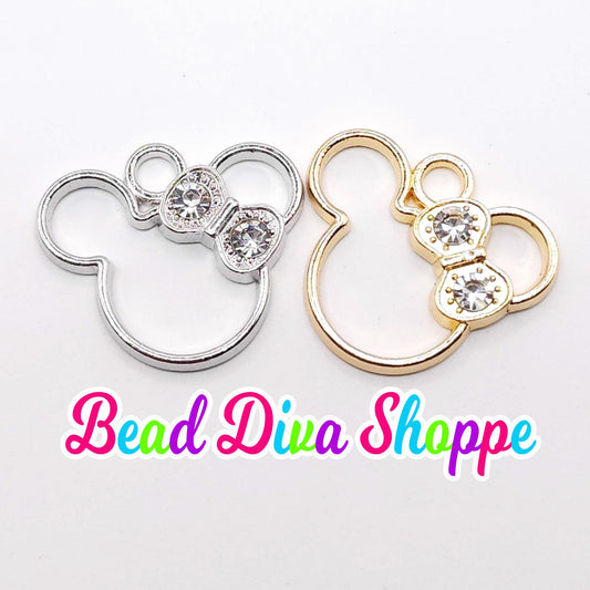 Set of 2 - 17mm x 19mm - Minnie Bow Charms w/Rhinestones - Beads - Diy - Jewelry - Beaded Pens - Spacers - Keychains - Bracelets