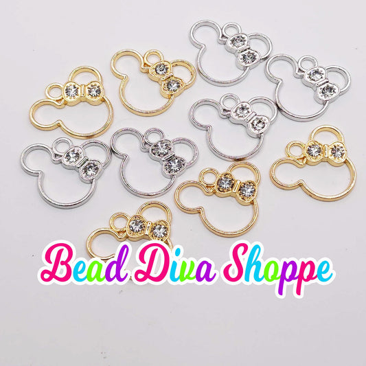 Set of 2 - 17mm x 19mm - Minnie Bow Charms w/Rhinestones - Beads - Diy - Jewelry - Beaded Pens - Spacers - Keychains - Bracelets