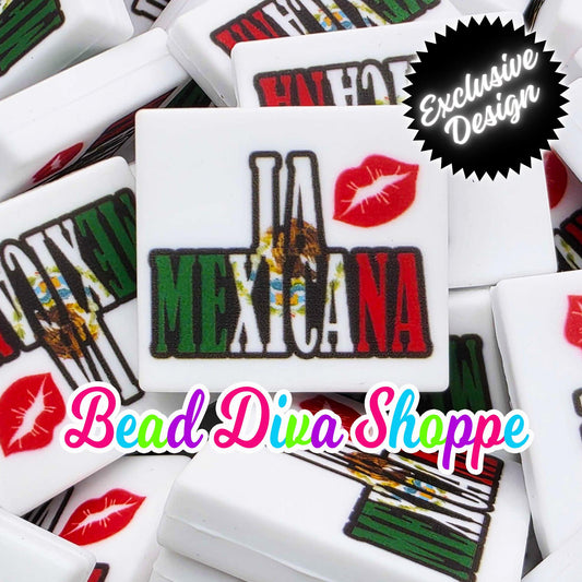 Set of 2 - 28mmX28mm - LA MEXICANA - Latin Pride - Focal  Beads - Diy Jewelry Making - Beaded Pens - Keychains - Bracelets