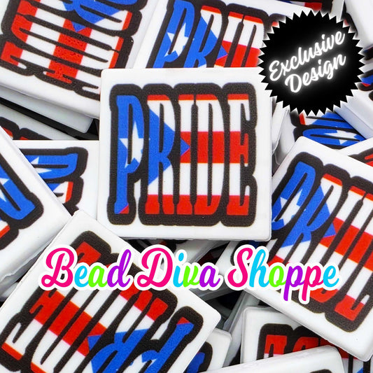 Set of 2 - 28mmX28mm - PUERTO RICAN PRIDE - Latin Pride - Focal  Beads - Diy Jewelry Making - Beaded Pens - Keychains - Bracelets