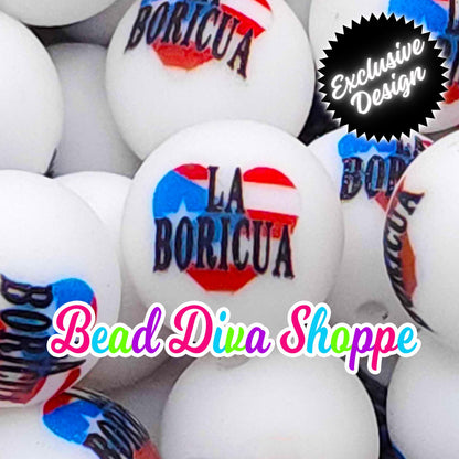EXCLUSIVE - Set of 10 - 15mm - LA BORICUA - Silcone Round Beads - Diy Jewelry Making - Beaded Pens - Keychains - Bracelets