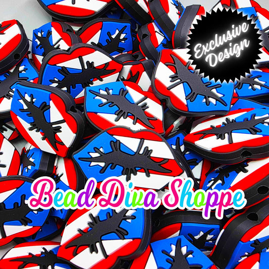 Set of 2 - 33mmX24mm - PUERTO RICAN KISS - Latin Pride - Focal  Beads - Diy Jewelry Making - Beaded Pens - Keychains - Bracelets