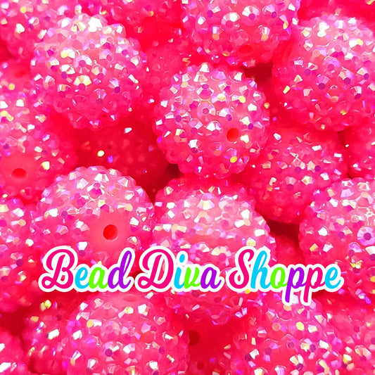 20mm - NEON PINK AB -  Rhinestone Beads- Bubblegum - Chunky - Round Acrylic Beads for Diy and Jewelry Making Supplies