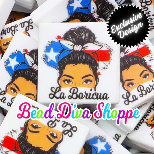 Set of 2 - 28mmX28mm - LA BORICUA - Messy Bun - Latin Pride - Focal  Beads - Diy Jewelry Making - Beaded Pens - Keychains - Bracelets