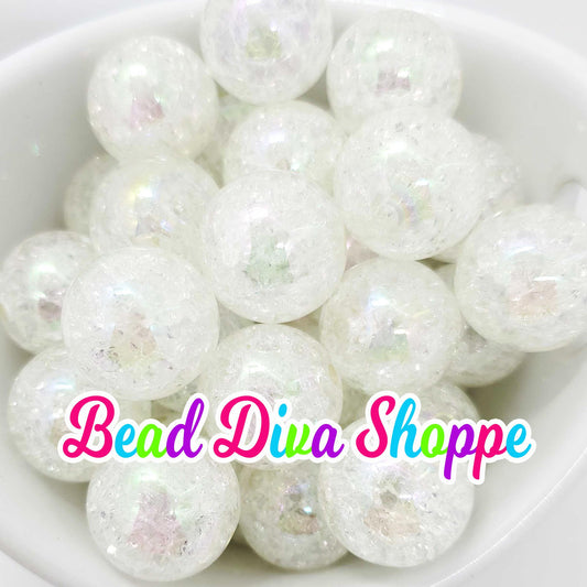 20mm - WHITE - Crackle  AB Beads- Bubblegum - Round Acrylic Beads for Diy and Jewelry Making Supplies
