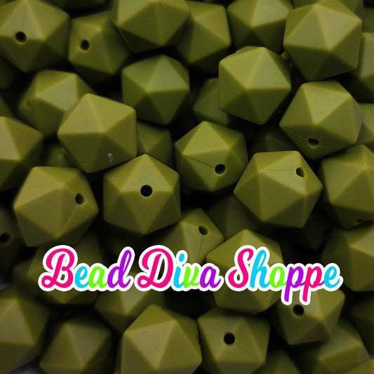 Set of 10 - 14mm - ARMY GREEN HEX - Silicone Beads - for Diy and Jewelry Making Supplies
