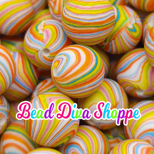 Set of 10 - 15mm - RETRO STRIPES / SWIRLS - Round Silicone Beads for Diy and Jewelry Making Supplies - Keychains - Beaded Pens