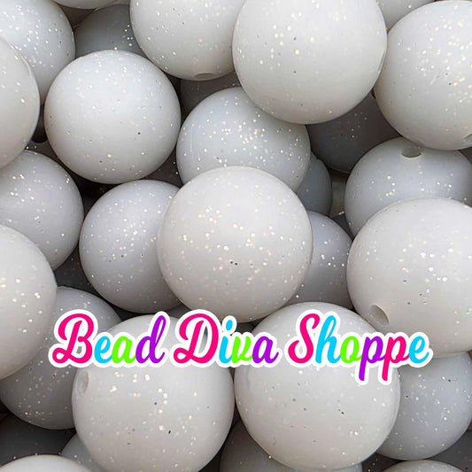 Set of 10 - 15mm - GRAY/SILVER GLITTER - Solid Silicone Beads - Diy Jewelry Making - Beaded Pens - Keychains - Bracelets