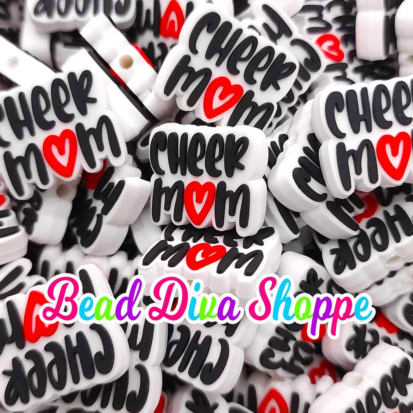 Set of 2 - 24mm x 20mm - CHEER MOM - Focal  Beads - DIY Jewelry Making - Beaded Pens - Keychains - Bracelets