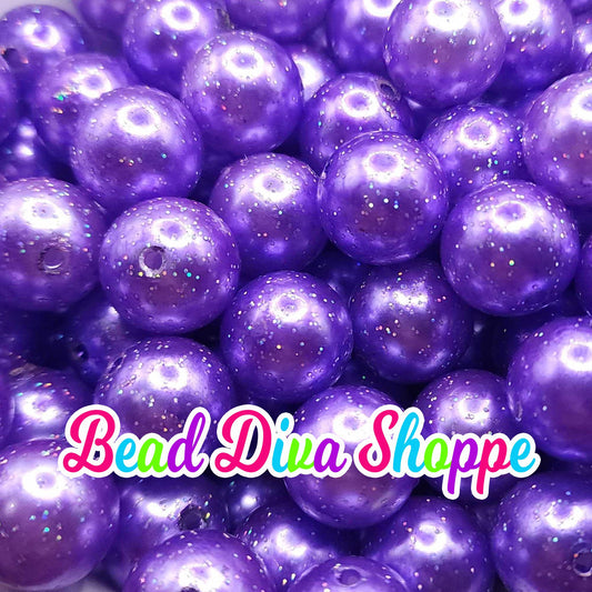 20mm - PURPLE PEARL GLITTER - Bubblegum Chunky Beads - Round Acrylic Beads for Diy and Jewelry Making Supplies