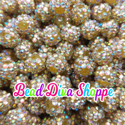 12mm - Set of 10 - GOLD RHINESTONE Beads - Bubblegum - Rhinestone -   Acrylic Beads for DIY and Jewelry Making Supplies
