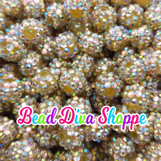 12mm - Set of 10 - GOLD RHINESTONE Beads - Bubblegum - Rhinestone -   Acrylic Beads for DIY and Jewelry Making Supplies