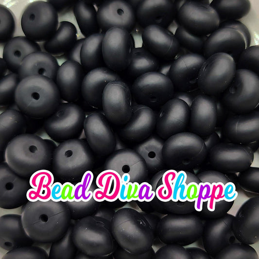 14mm - Set of 10 - BLACK - Abacus Rondelle Round Loose Silicone Spacer Beads - Beadable pens - Keychains - Jewelry