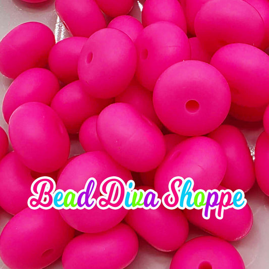 14mm - Set of 10 - BRIGHT PINK - Abacus Rondelle Round Loose Silicone Spacer Beads - Beadable pens - Keychains - Jewelry