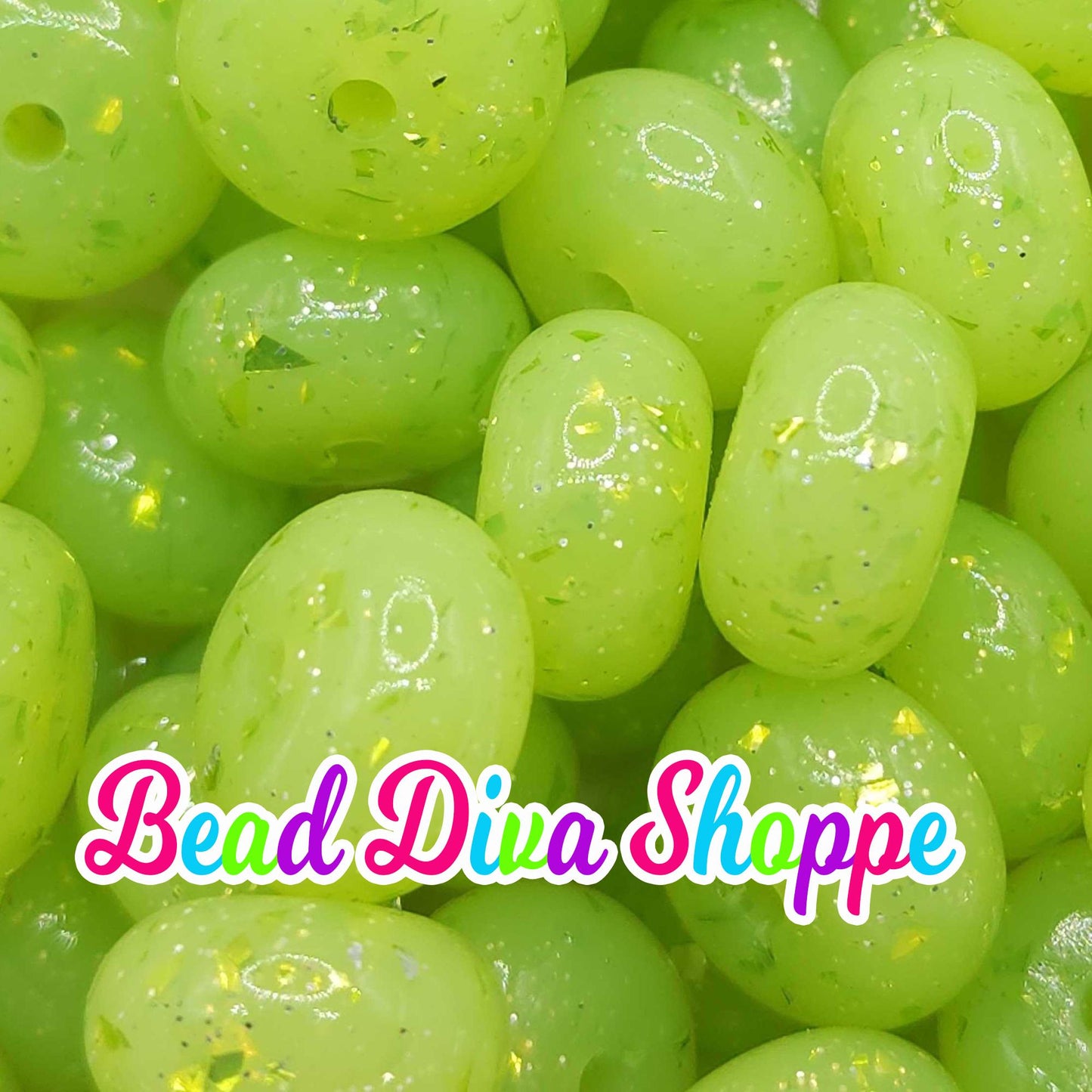 Set of 10 - LIME GREEN CONFETTI - 14mm Silicone Abacus Beads - Diy Jewelry Making - Beaded Pens - Keychains - Bracelets