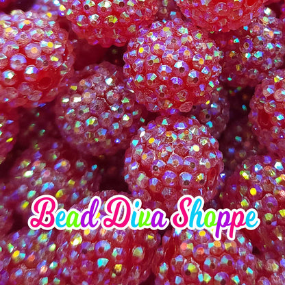 20mm - RED AB - Rhinestone Beads  - Bubblegum - Chunky - Round Acrylic Beads for Diy and Jewelry Making Supplies
