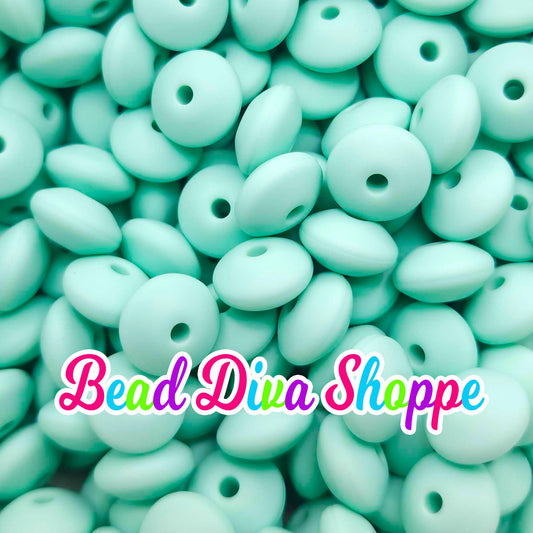 Set of 20 - MINT GREEN - 12mm Silicone Lentil Beads - DIY Jewelry Making - Beaded Pens - Keychains - Bracelets
