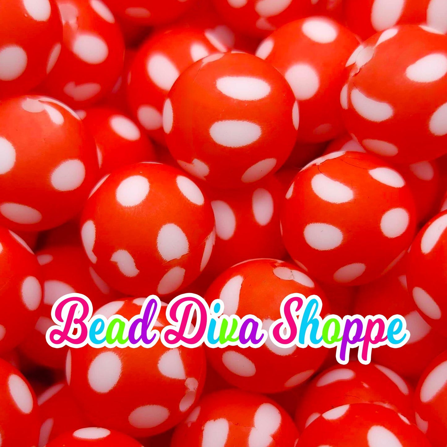 Set of 10 - 15mm - RED/WHITE DOTS - Round Silicone Beads for Diy and Jewelry Making Supplies - Keychains - Beaded Pens