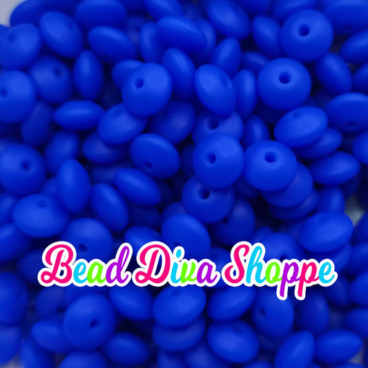 Set of 20 - BRIGHT BLUE - 12mm Silicone Lentil Beads - DIY Jewelry Making - Beaded Pens - Keychains - Bracelets