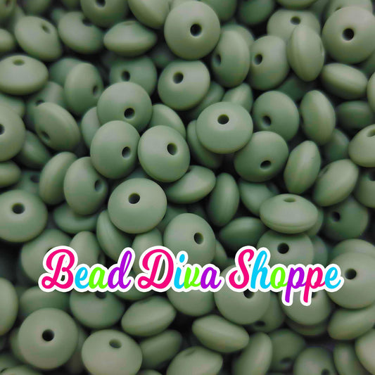 Set of 20 - GREEN BEAN - 12mm Silicone Lentil Beads - DIY Jewelry Making - Beaded Pens - Keychains - Bracelets