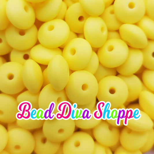 Set of 20 - YELLOW - 12mm Silicone Lentil Beads - DIY Jewelry Making - Beaded Pens - Keychains - Bracelets