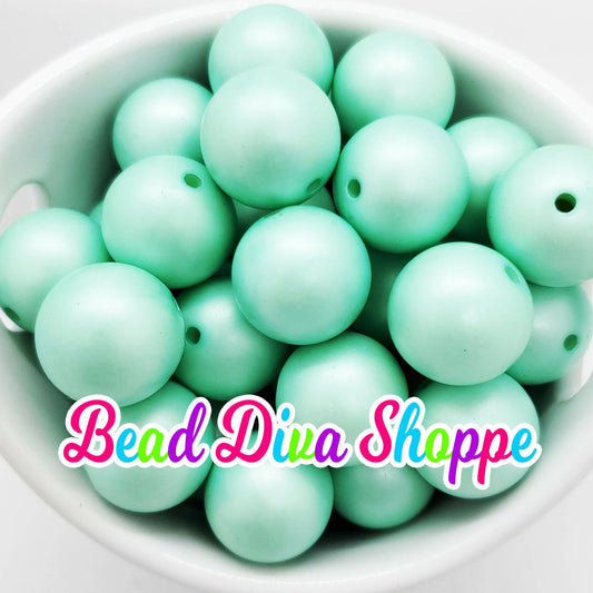 20mm - MINT GREEN - MATTE - Pearl Chunky Bubblegum - Round Acrylic Beads for Diy and Jewelry Making Supplies