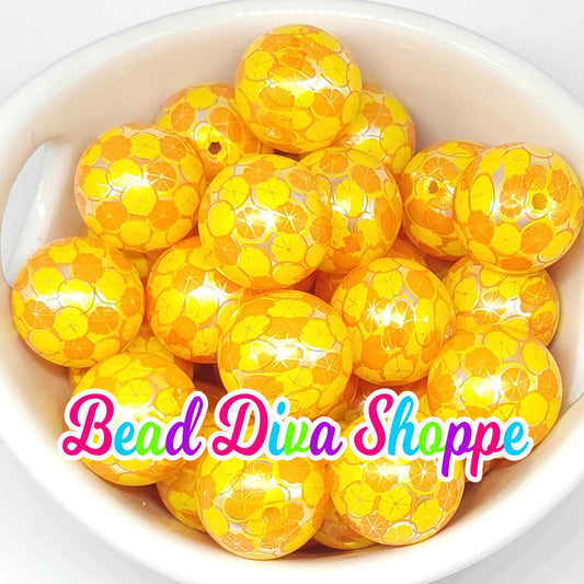 20mm - CITRIS ORANGE SLICES Print Beads - Bubblegum - Round Acrylic Beads for Diy and Jewelry Making Supplies