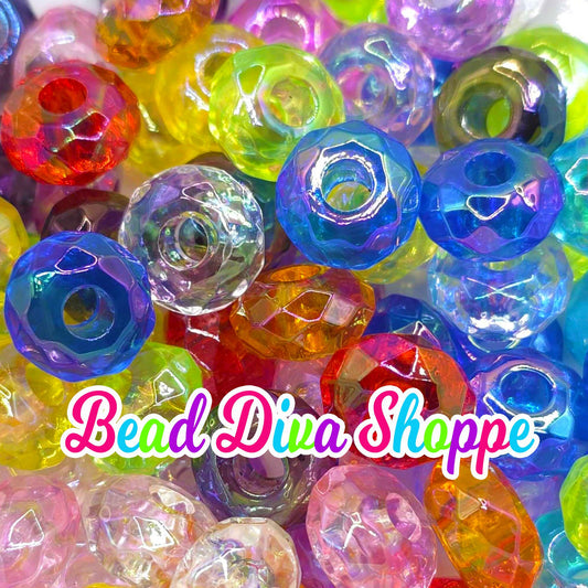 15mm - Set of 10 - COLORFUL MIX Ab -  FACETED Round Loose Spacer Beads - Diy - Jewelry - Beaded Pens - Spacers - Keychains - Bracelets