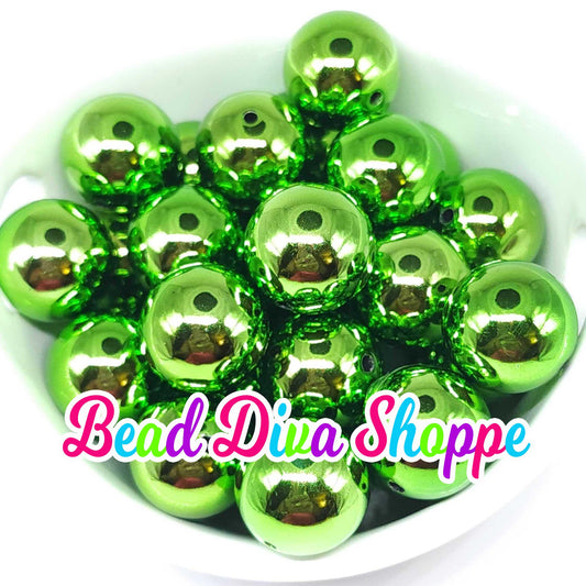 20mm - GREEN - Shiny Beads  - Bubblegum - Round Acrylic Beads for Diy and Jewelry Making Supplies