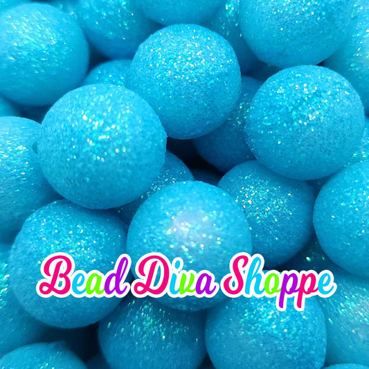 20mm - AQUA GLITTER DUST Beads - Acrylic Beads for Diy - Jewelry Making Supplies - Keychains - Beaded Pens