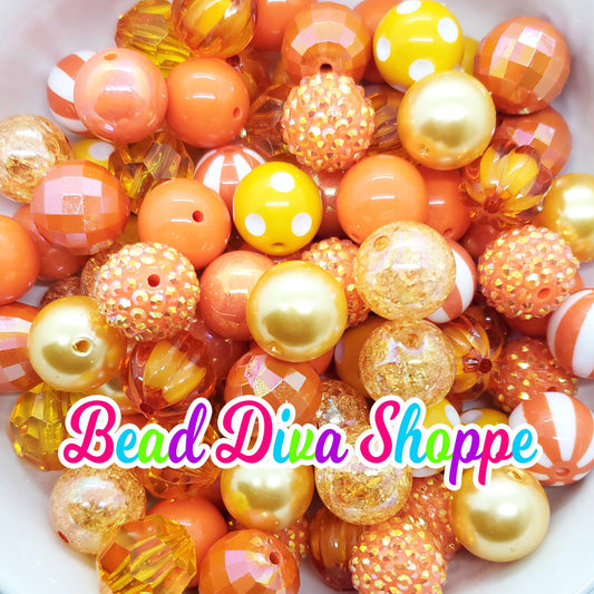 Set of 24 - 20mm -  ORANGE / YELLOW  -  Mix - Bead Lot -  Bead Mix - Bubblegum - Round Acrylic Beads for Diy and Jewelry Making Supplies