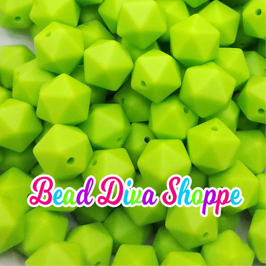 Set of 10 - 14mm - LIME GREEN HEX - Silicone Beads - for Diy and Jewelry Making Supplies