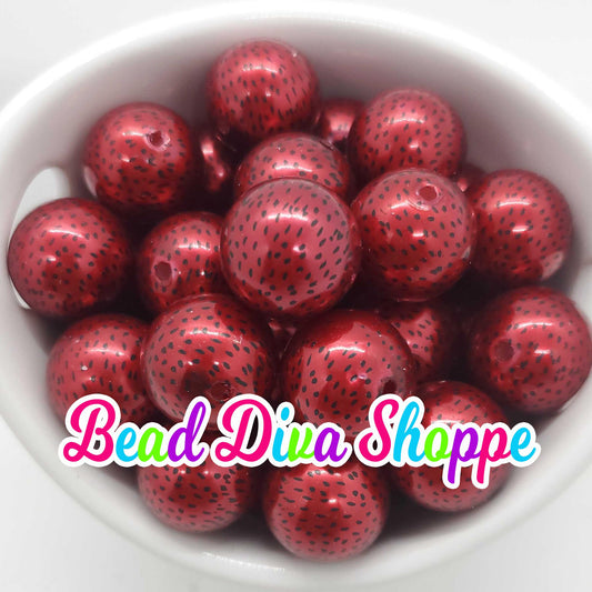 20mm - RED WATERMELON SEED Print Beads - Bubblegum - Round Acrylic Beads for Diy and Jewelry Making Supplies
