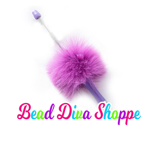 Set of 2 - PURPLE FLUFFY / POMPOM Pens - Beadable - Supplies - Diy Jewelry Making - Gifts