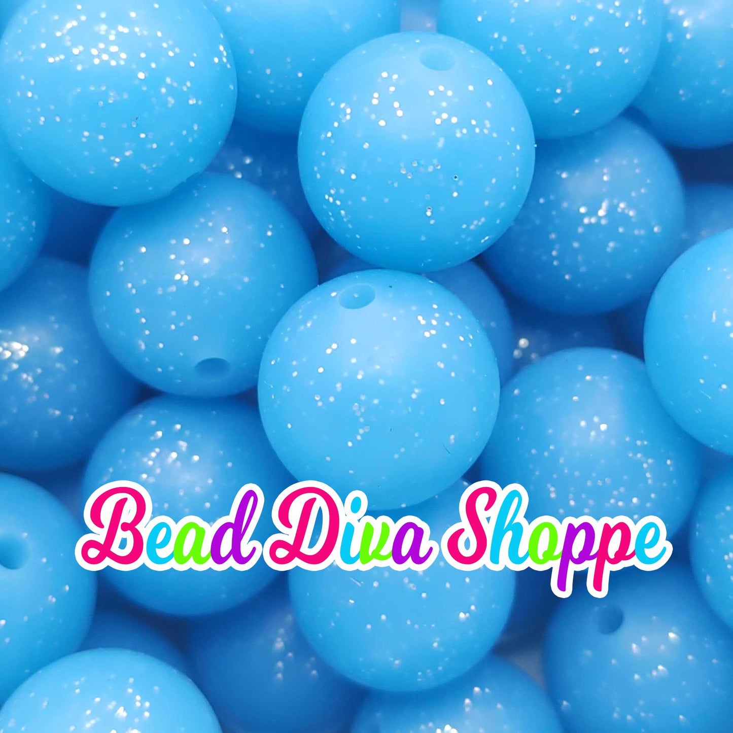 Set of 10 - 15mm - BLUE GLITTER - Solid Silicone Beads - Diy Jewelry Making - Beaded Pens - Keychains - Bracelets