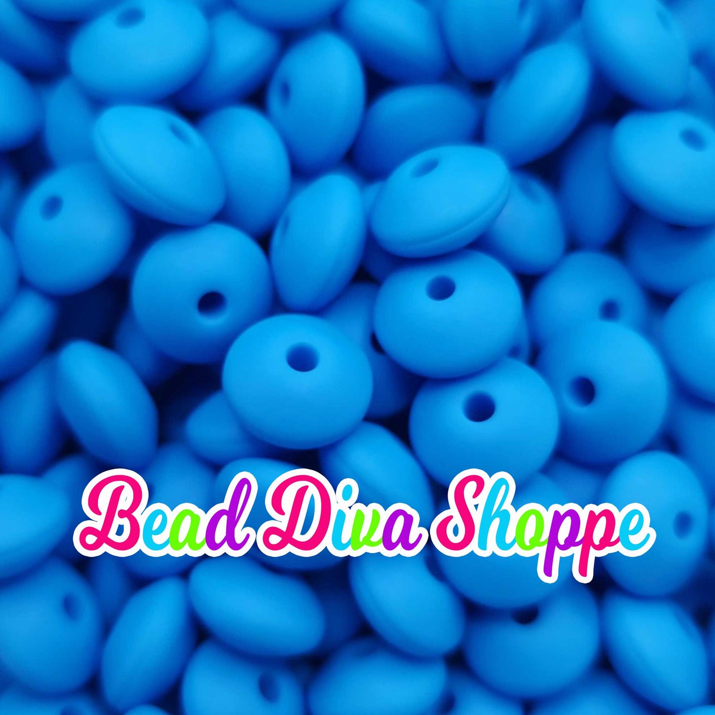 Set of 20 - PIRATE BLUE - 12mm Silicone Lentil Beads - DIY Jewelry Making - Beaded Pens - Keychains - Bracelets