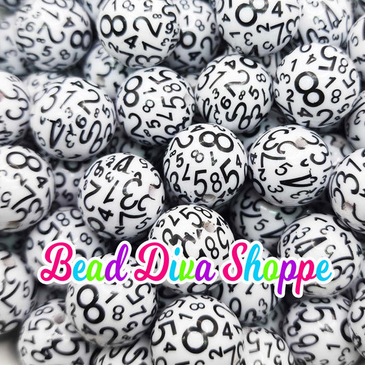 20mm - NUMBER Print Beads - TEACHER - Bubblegum - Round Acrylic Beads for Diy and Jewelry Making Supplies