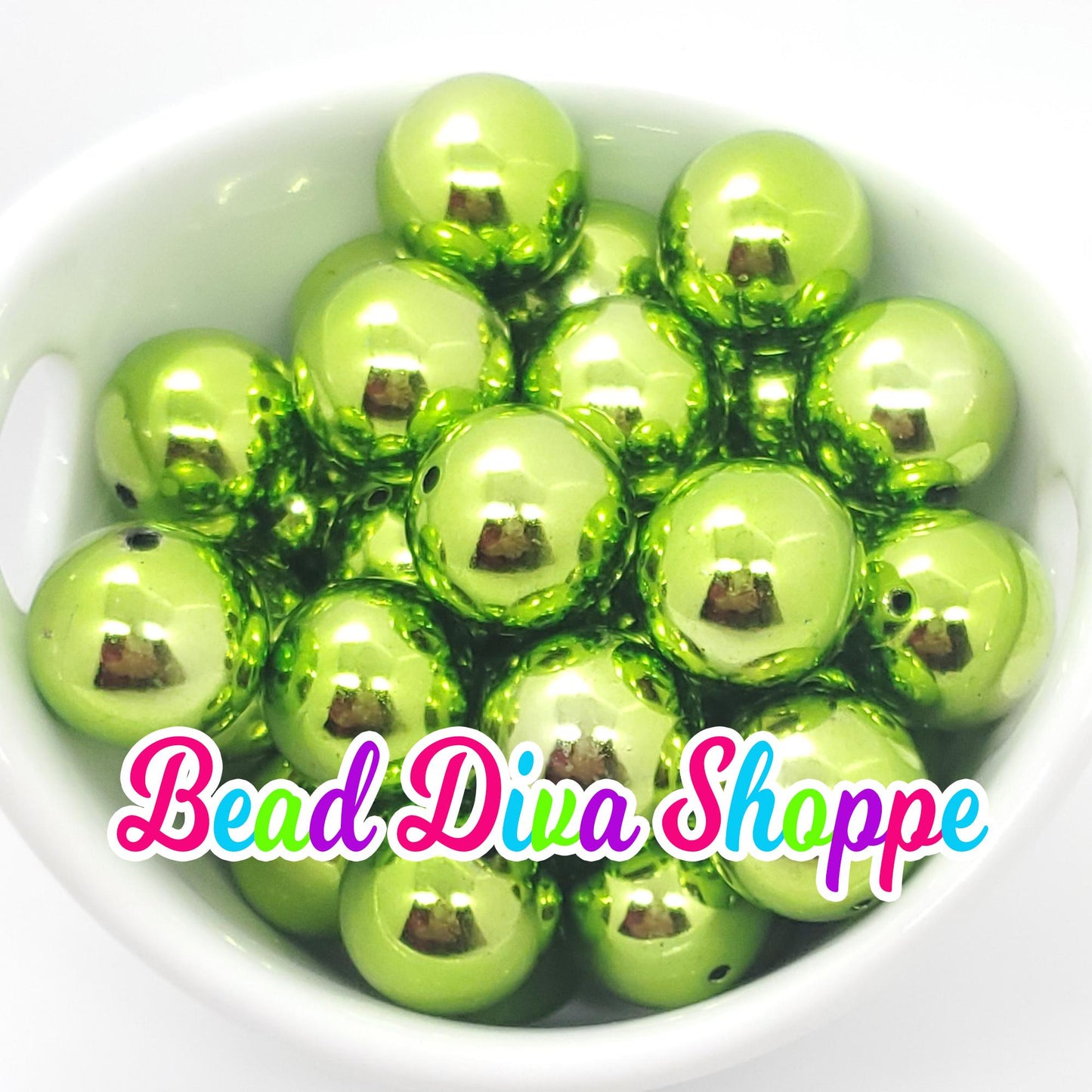 20mm - LIME GREEN - Shiny Beads  - Bubblegum - Round Acrylic Beads for Diy and Jewelry Making Supplies