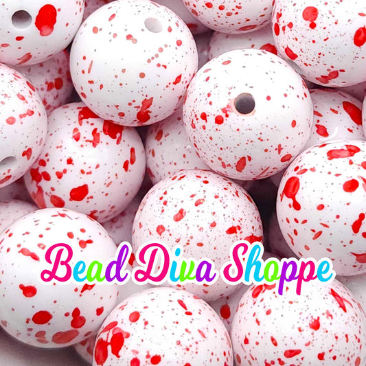 20mm - HALLOWEEN BLOOD SPLATTER - Print Beads - Bubblegum - Round Acrylic Beads for Diy and Jewelry Making Supplies