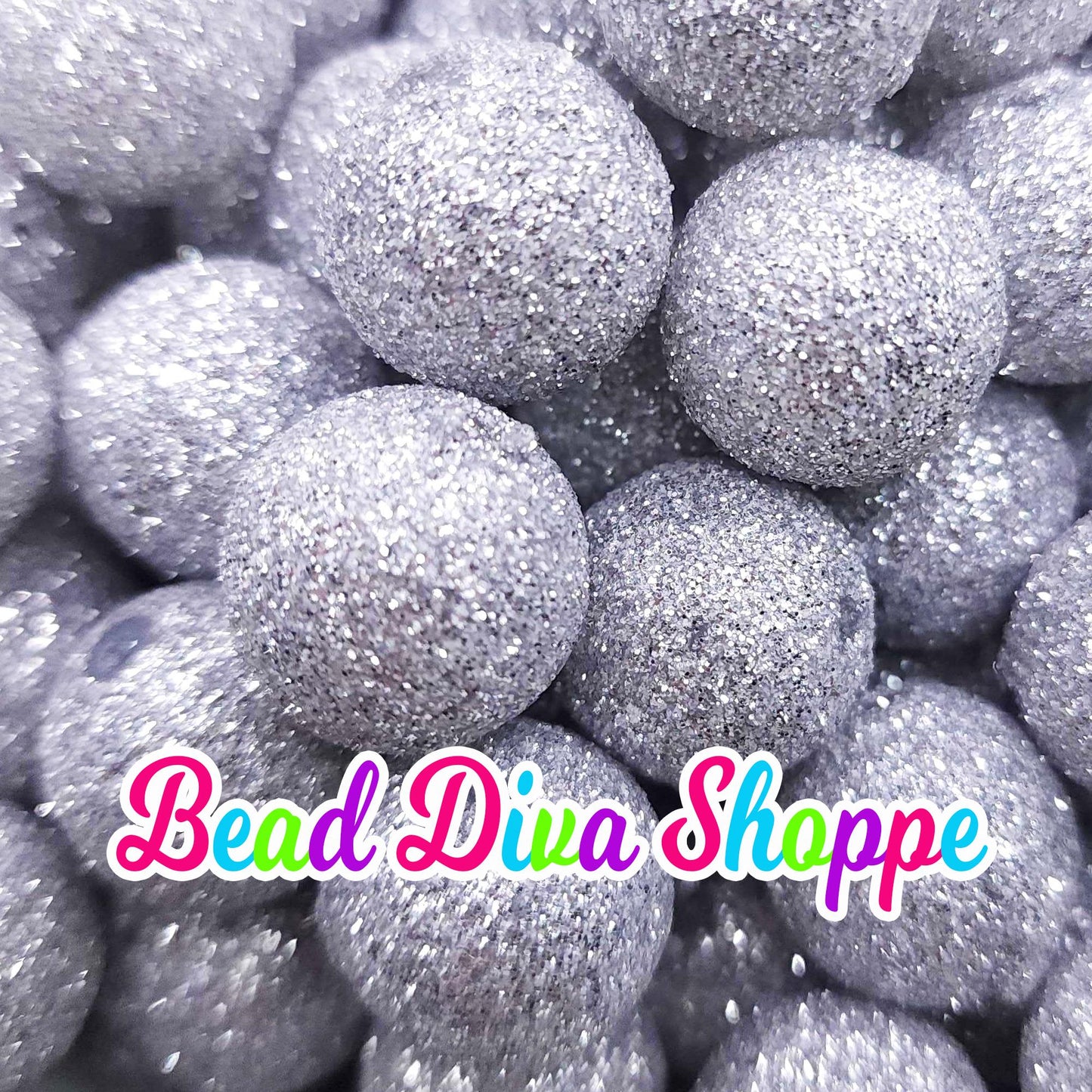 20mm - SILVER GLITTER DUST Beads - Acrylic Beads for Diy - Jewelry Making Supplies - Keychains - Beaded Pens