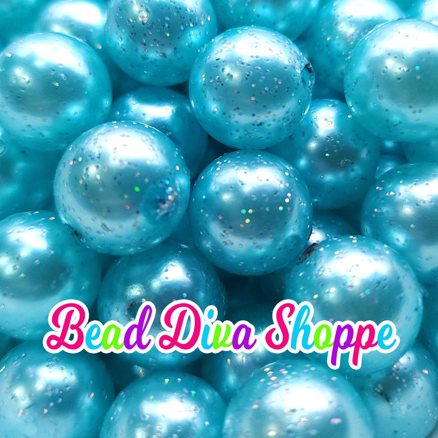 20mm - AQUA PEARL GLITTER - Bubblegum Chunky Beads - Round Acrylic Beads for Diy and Jewelry Making Supplies