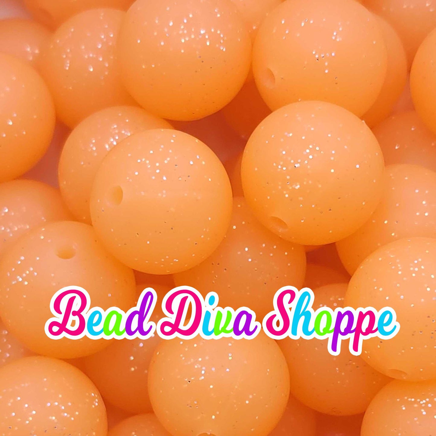 Set of 10 - 15mm - ORANGE GLITTER - Solid Silicone Beads - Diy Jewelry Making - Beaded Pens - Keychains - Bracelets