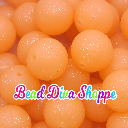 Set of 10 - 15mm - ORANGE GLITTER - Solid Silicone Beads - Diy Jewelry Making - Beaded Pens - Keychains - Bracelets