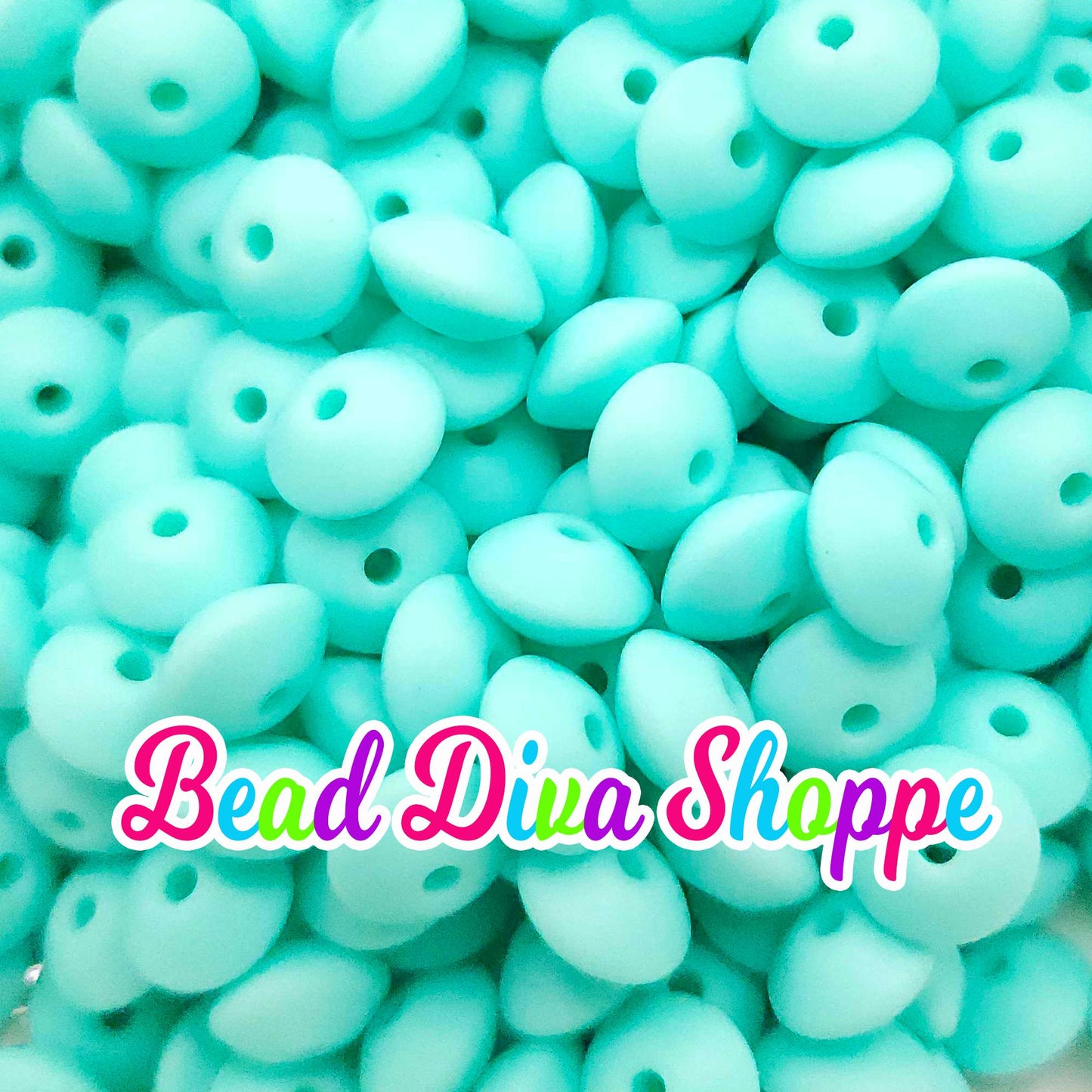 Set of 20 - CYAN - 12mm Silicone Lentil Beads - DIY Jewelry Making - Beaded Pens - Keychains - Bracelets