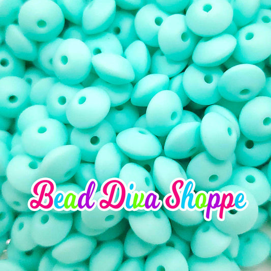 Set of 20 - CYAN - 12mm Silicone Lentil Beads - DIY Jewelry Making - Beaded Pens - Keychains - Bracelets