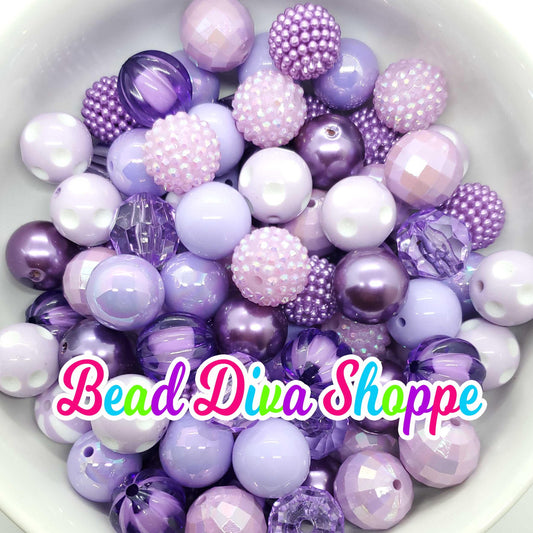 Set of 24 - 20mm - PURPLE -  Mix - Bead Lot -  Bead Mix - Bubblegum - Round Acrylic Beads for DIY and Jewelry Making Supplies