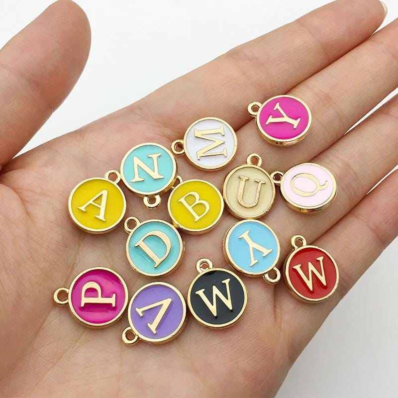 12mm - Set of 26 - A-Z MINT Green ALPHABET LETTERS -  Charm Beads - Diy - Jewelry - Beaded Pens - Charms - Keychains - Bracelets